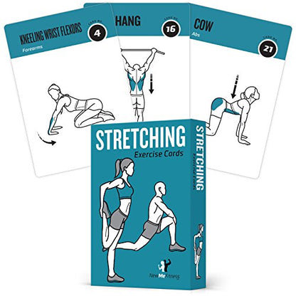 NewMe Fitness Stretching Workout Cards, Instructional Fitness Deck for Women & Men, Beginner Fitness Guide to Training Exercises at Home or Gym - style: Stretching
