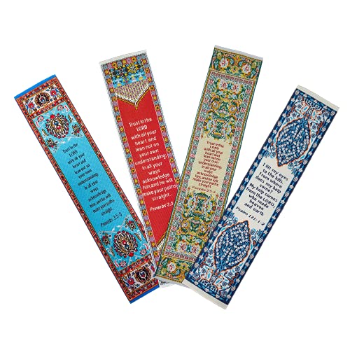 Trust in the Lord with All Your Heart, Themed Assortment of 4 Woven Fabric Bible Verse Bookmarks, Silky Soft & Flexible Religious Bookmarkers for Novels Books & Bibles, Woven Design, Memory Verse Gift - color: Trust in the Lord With All Your Heart