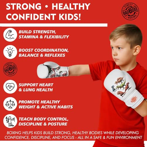 Boxing Gloves 6oz | Boxing Gloves for Kickboxing Muay Thai MMA | Bag Gloves for Punching Bag - color: Dinosaur White