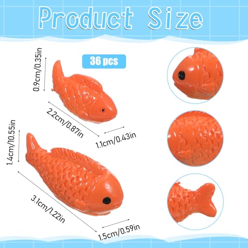36 PCS Miniature Fish Cute Mini Fishes Fake Plastic Small Red Goldfish Set Tiny Fishes Figurines for DIY Garden Aquarium Cake Decorations Ornament Accessories Party Supplies