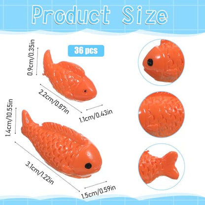 36 PCS Miniature Fish Cute Mini Fishes Fake Plastic Small Red Goldfish Set Tiny Fishes Figurines for DIY Garden Aquarium Cake Decorations Ornament Accessories Party Supplies