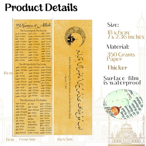 100 pcs Watercolor Cloud 99 Names of Allah Bookmark Arabic English Islamic Bookmarks Reflecting on The Names of Allah Ramadan Eid Gifts Bulk for Women Men Quran Learning