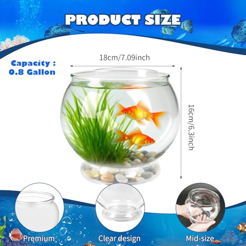 9 Pcs Fish Bowl 7.09 x 6.3 Inch Clear Plastic Fish Tank 100 oz Round Desktop Aquarium Multipurpose Goldfish Bowl for Home Office Party Favors Turtle Goldfish