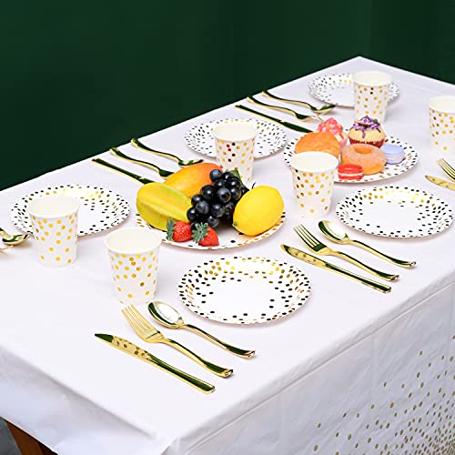 200Pcs Gold Party Supplies - Gold Paper Plates & Napkins Cups Silverware Serves 25 Sets for Wedding Bridal Shower Engagement Birthday Parties (Gold dot) - color: Gold dot