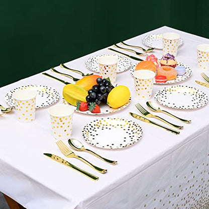 200Pcs Gold Party Supplies - Gold Paper Plates & Napkins Cups Silverware Serves 25 Sets for Wedding Bridal Shower Engagement Birthday Parties (Gold dot) - color: Gold dot