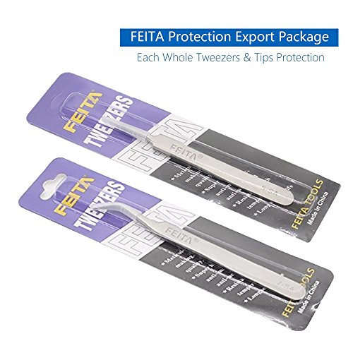 FEITA Precision Eyelash Extension Tweezers Set - Professional Straight & Curved Pointed Very Fine Tip Tweezers for Lash Extensions - Silver - 2Pcs - color: Silver Tweezers - 2pcs
