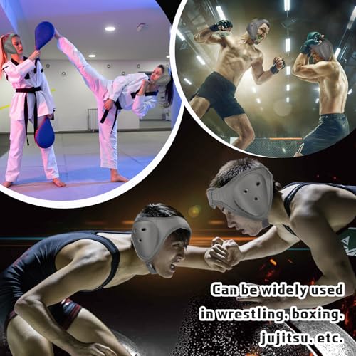 Jerify 2 Pcs Wrestling Headgear for Kids Youth Soft Grappling Headgear Wrestling Adjustable Ear Guard Protective(Grey) - color: Grey