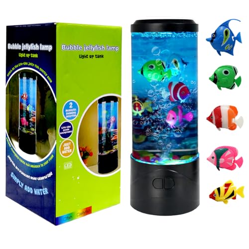Toycol Bubble Fake Fish Lamp Sensory Aquarium Lamp | 5 Swimming Fake Fish, 7 Colors Light, Night Light for Relax and Decoration, Ideal Gift for Family and Friends - color: 5 Fish