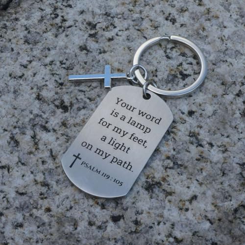Inspirational Scripture Keychain with Cross - Bible Verse Matte Key Chain Religious Gift for Christian - style: Psalm 119:105