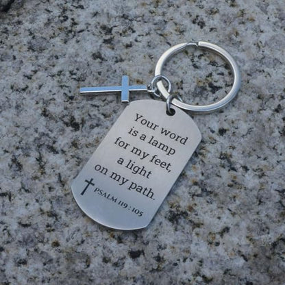 Inspirational Scripture Keychain with Cross - Bible Verse Matte Key Chain Religious Gift for Christian - style: Psalm 119:105