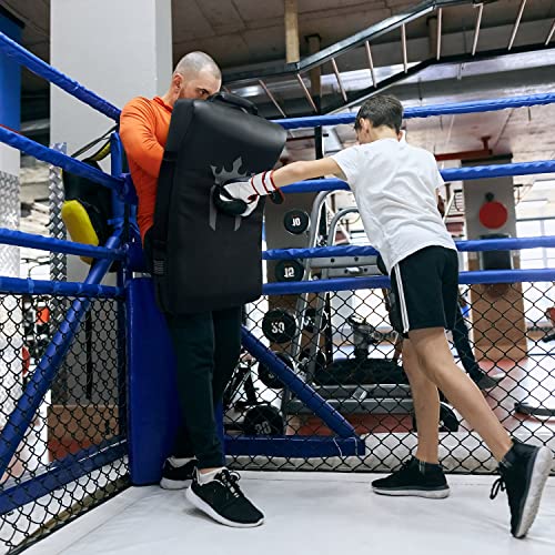 Meister Armor XL Strike Shield w/Uppercut Guard for MMA, Boxing & Muay Thai - Black | Oversized curved training pad featuring triple-density impact foam and ShotVent panels for Muay Thai, kickboxing & sparring
