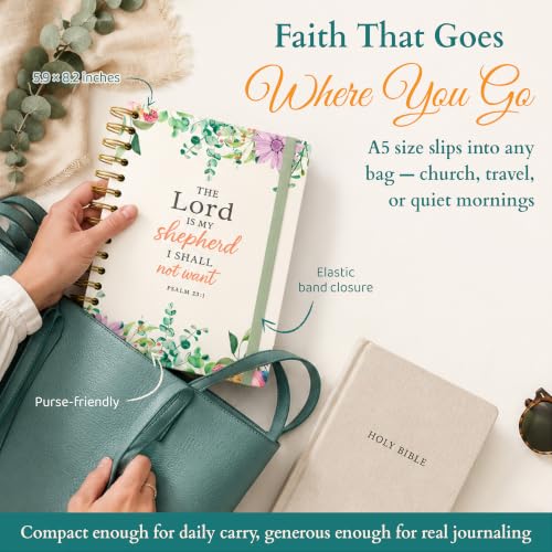 Hardcover Blank Christian Notebook – 140 Pages – Psalm 23:1 | Lined Pages with Bible Verse Cover – Inspirational Writing Spiral Notebook for Bible Study, "Lord is my Shepherd" - color: Shepherd