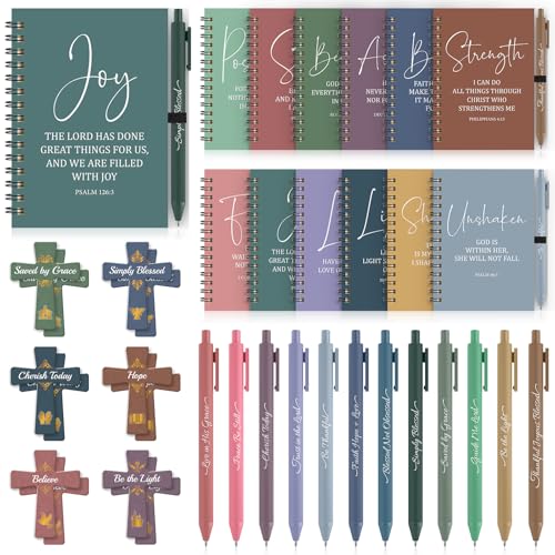36 Pcs Christian Bulk Gifts for Women: 12 Bible Verse Spiral Notebooks with 12 Scripture Pens & 12 Magnetic Bookmarks, Boho Prayer Journal Father's Day Gifts for Church Members, Bible Study Groups - color: Boho Color
