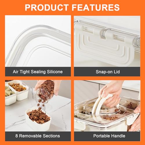 Snackle Box Container, Divided Serving Tray with Lid and Handle, 8 Compartment Portable Snack Box Containers, Clear Storage Organizer for Fruit Candy Nuts Veggie, Perfect for Road Travel Party - size: 8 Compartments