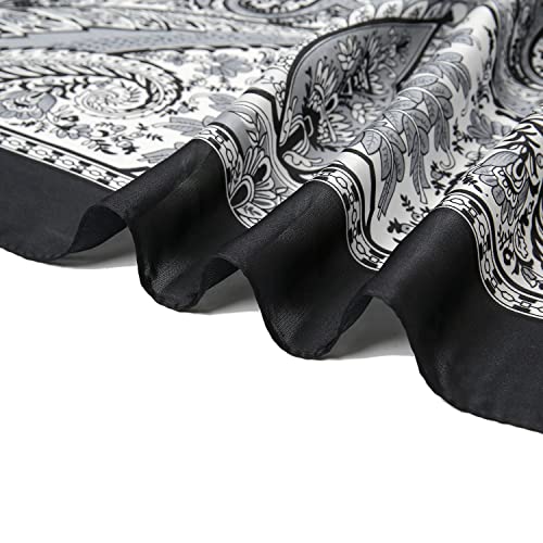 RIIQIICHY Women Head Hair Scarf Like Satin Silk Scarf Sleeping Hair Wrapping Night 27.5" - color: Black/White/Slate Grey