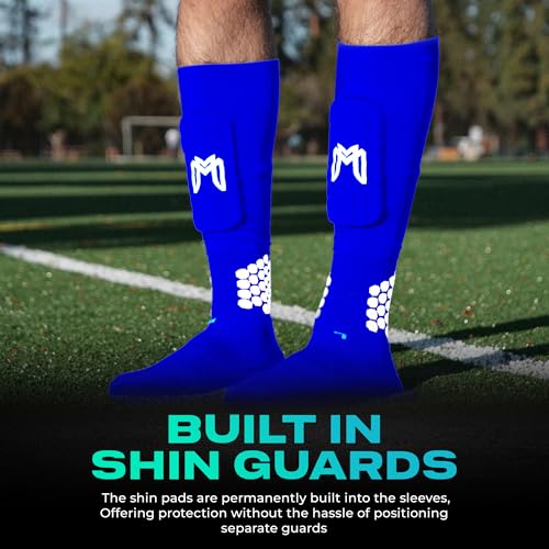 MediCaptain Mini Shin Guards Soccer – Built in Shin Pad Sleeves for Mens, Women, Teens - Small Shin Guards - Lightweight, Breathable Shin Defender Leg Protection - color: Blue, size: Maxi (5.5 x 2.8 in)