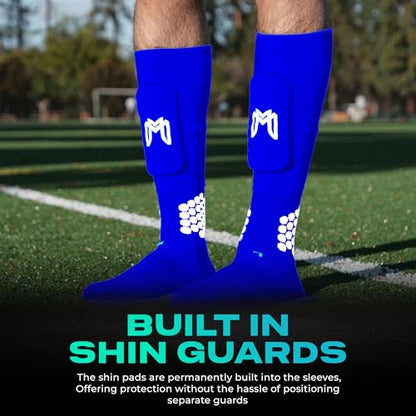 MediCaptain Mini Shin Guards Soccer – Built in Shin Pad Sleeves for Mens, Women, Teens - Small Shin Guards - Lightweight, Breathable Shin Defender Leg Protection - color: Blue, size: Maxi (5.5 x 2.8 in)