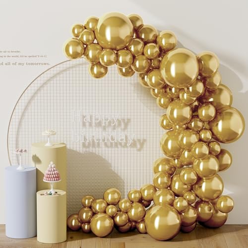 DECOCKRAT 130PCS Metallic Gold Balloons, Latex Balloon Different Sizes 18/12/10/5 Inch, Helium Balloons with Ribbon, Party Balloon for Birthday Wedding Graduation Anniversary Baby Shower Decoration - color: 33 Metallic Gold