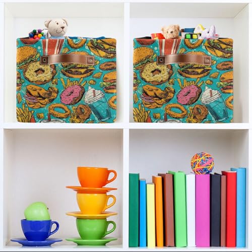 Aslsiy Storage Basket French Fries Burger Food Pattern Nursery Bins Baby Canvas Box Clothes Shelf Basket Laundry Hampers 2 Pcs - size: 2 Pcs