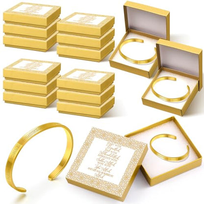Ferreve 6/12/24 Sets Islamic Gifts for Women Ayatul Kursi Bracelets Bulk Arabic Hajj Jewelry Gifts for Women Muslim Arabic Calligraphy Cuff Gold Bangle with Box for Islamic Hajj Party Favors