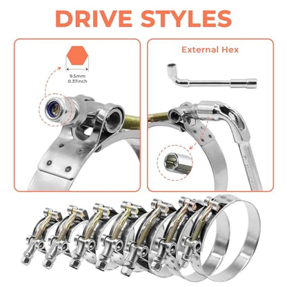 14 Pcs 7 Sizes T-Bolt Hose Clamps, 304 Stainless Steel Turbo Intake Intercooler Clamp,Working Range 32-91mm for 1-3" Hose ID, Radiator Hose Clamps Assortment Set - size: 14PCS KIT-7 SIZES