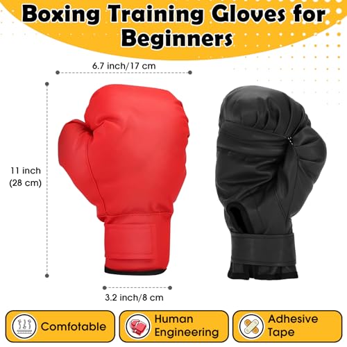 Boxing Gloves, 2 Pairs Boxing Gloves for Beginners and Children, Training & Sparring Kick Boxing Glove Training Glove Set Punching Bag Mitts, Black+Red