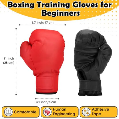 Boxing Gloves, 2 Pairs Boxing Gloves for Beginners and Children, Training & Sparring Kick Boxing Glove Training Glove Set Punching Bag Mitts, Black+Red