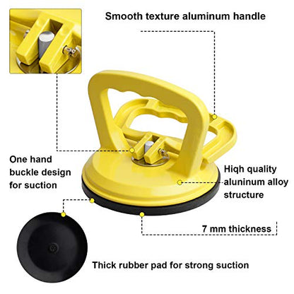 FCHO Glass Suction Cup Heavy Duty Aluminum Vacuum Plate Puller Handle Holder Hooks Duty Galss Lifting/Tile Suction Cup Lifter/Moving Glass/Pad for Lifting (Yellow, 2Pack) | Aluminum Single Glass Vacuum Suction Cup With Hooks For Tile Glass Moving Lifting