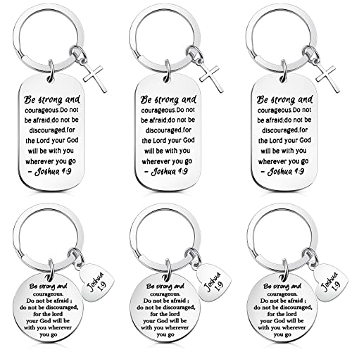 Yinkin 6 Pieces Christina Keychain Bulk Bible Verse Keychain Be Strong and Courageous Key Chain Inspirational Christian Gifts for Christmas Women Men Birthday Communion Thanksgiving