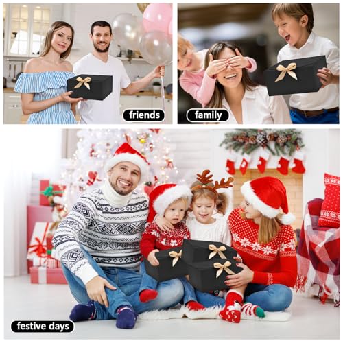 WLUSEAXI 12pack Gift Boxes with Lids,Black Gift Boxes Bulk with Gold Bow Ribbon,Bridesmaid Proposal Box for Presents Kraft Paper Boxes for Wedding,Christmas,Halloween,Baby Shower - color: Black