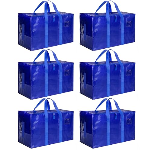 HealSmart 6 Pack Large Moving Bags with Zippers & Handles, Moving Supplies with lids, Heavy Duty Totes for Space Saving, Fold Flat, Moving and Storing, Blue - color: Blue, size: 6-Pack, style: Carrying Handle