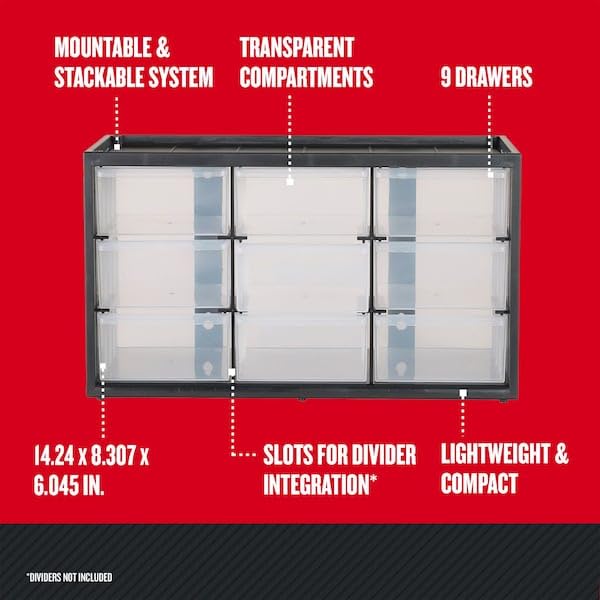 CRAFTSMAN Plastic Storage Organizer Bin System, 9 Compartment, Modular, Home Office (‎CMST40709) - size: 1 Count (Pack of 1), style: 9 Bins