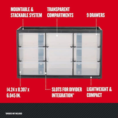 CRAFTSMAN Plastic Storage Organizer Bin System, 9 Compartment, Modular, Home Office (‎CMST40709) - size: 1 Count (Pack of 1), style: 9 Bins