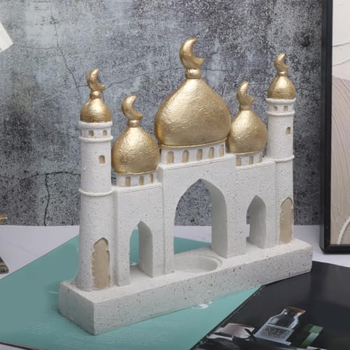 Gold and White Decorative Mosque Tower Islamics Eid Mubaraks Decors Table Ornament Ramadans Home Decorations Gift Islamics Mubaraks Decors