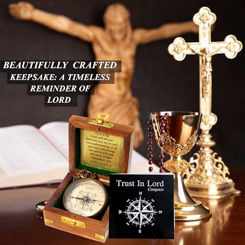 Trust in The Lord with All Your Heart -Proverbs 3: 5-6 Quote Engraved Compass with Wooden Box, Baptism Gifts for Boys, Inspirational Gifts Men, Graduation Day Gifts, First Communion Gifts : Sports & Outdoors