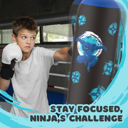 Sunikko X Tall Punching Bag for Kids, Larger 66 Inch Inflatable Stable Boxing Bag for Teens, Ninja Shuriken Toy Gifts for Boys Girls, Boxing Set with Gloves and Pump for Practicing Karate Taekwondo