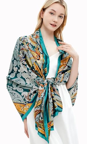 Women Silk Scarves Long Satin Lightweight Outdoor Shawl Wraps Printed Head Scarf 70''X35'' - color: 110-paisley/Green