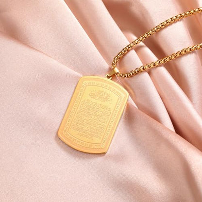 VASSAGO Islamic Allah Necklace for Men Women Stainless Steel Muslim Ayatul Kursi Necklace Islam Arabic Eid Ramadan Jewelry Gift - color: Gold Arabic necklace