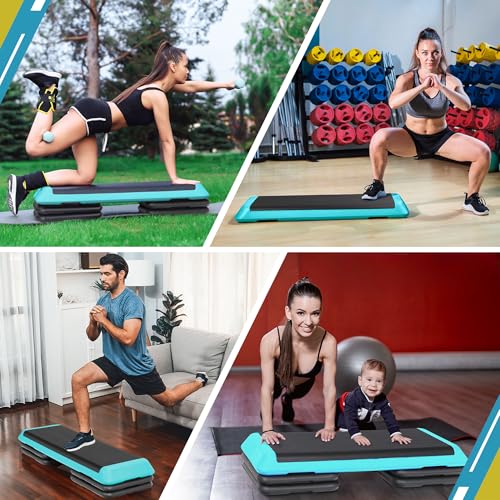 F2C 43 inch Aerobic Exercise Step Platform Adjustable Height Stepper Exercise Workout Step Bench with 4 Risers 4" - 6" - 8" Large Fitness Exercise Stair Step for Home Gym Fitness Training - color: Green