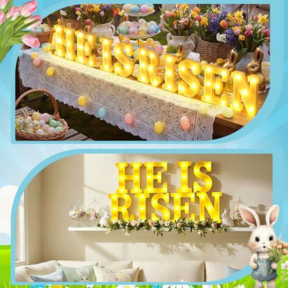 Aurelema He is Risen Large LED Lights Easter Decorations for Bedroom Living Room Religious Decor Church Celebration Battery Powered Easter Party Supplies - size: 8.27 inches, style: Easter