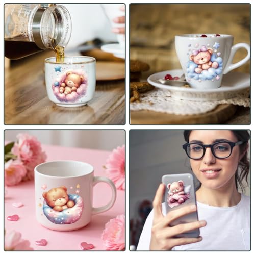 12 Pcs Bear UV DTF Cup Wraps, 4.3 x 9.4 Inch Sleeping Bear UV DTF Transfer Stickers Waterproof Rub on Transfer Decals for 16OZ Glass Bottle Vase Furniture Crafts - style: Sleeping Bear