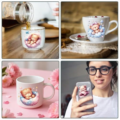 12 Pcs Bear UV DTF Cup Wraps, 4.3 x 9.4 Inch Sleeping Bear UV DTF Transfer Stickers Waterproof Rub on Transfer Decals for 16OZ Glass Bottle Vase Furniture Crafts - style: Sleeping Bear