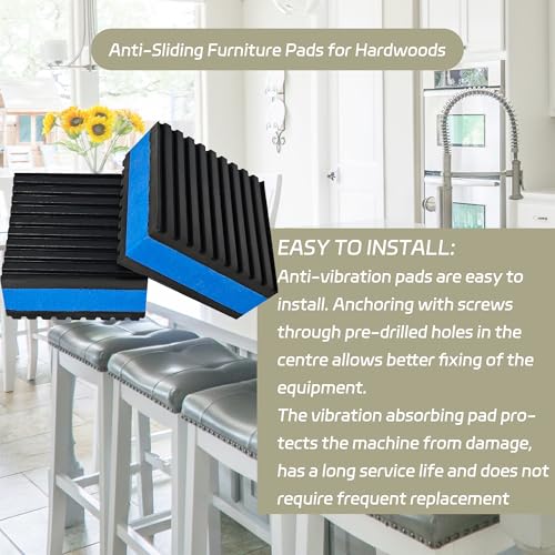 2" X 2" X 7/8" Anti Vibration Pads Sound Isolation Rubber Ribbed with EVA Center for Heavy Duty EVA Mechanical, HVAC, Air Compressor, Air Conditioner, Washer and Dryer, Treadmills Anti-Vibration Pads