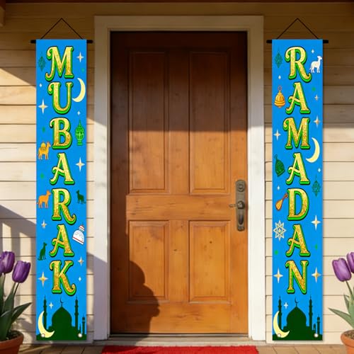 Nuxovilar Ramadan Mubarak Gold Green Porch Banners Set 12x71 Polyester - color: CU01316