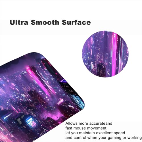 Neon City Gaming Mouse Pad Desk Pad Purple Cyberpunk Night Futuristic Mouse Pad Large Mousepad Extended Laptop Keyboard Mat Gaming Desk Pad Mouse Mat Office Computer Keyboard Laptop Home 31.5"x11.8" - color: Neon City, size: 31.5L x 11.8W inches