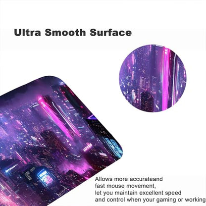 Neon City Gaming Mouse Pad Desk Pad Purple Cyberpunk Night Futuristic Mouse Pad Large Mousepad Extended Laptop Keyboard Mat Gaming Desk Pad Mouse Mat Office Computer Keyboard Laptop Home 31.5"x11.8" - color: Neon City, size: 31.5L x 11.8W inches