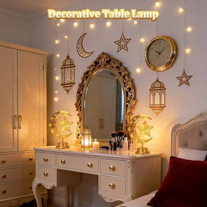 Half Moon Light Metal Ramadan Star Decorative Lamp - Battery Operated, Eid Decorations, Moon Night Light for Kids