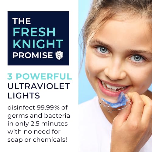 FRESH KNIGHT UVC Retainer Cleaner & Denture Cleaner - UV Retainer Case - Ideal for Invisalign & Mouth Guards - White UV Retainer Container - Convenient Travel Size - color: Platinum UV