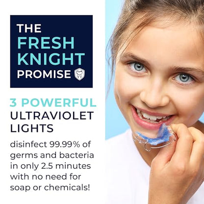 FRESH KNIGHT UVC Retainer Cleaner & Denture Cleaner - UV Retainer Case - Ideal for Invisalign & Mouth Guards - White UV Retainer Container - Convenient Travel Size - color: Platinum UV