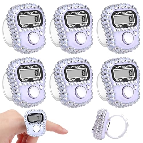 Simgoing Electronic Finger Clicker Counter, Rhinestones Tally Tasbeeh Counter Gifts for Prayer Islamic Golf Counting Goods Lap Knitting Bling Accessories - color: Silver